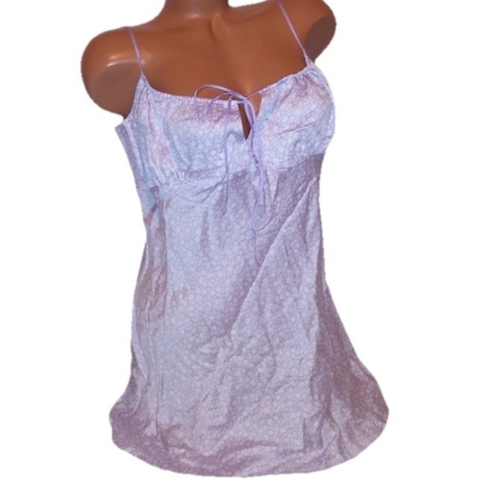Victoria Secret PINK Lingerie Chemise Slip Babydoll XL Purple White Floral Satin